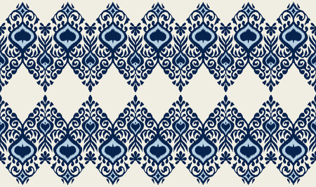 Ikat geometric folklore ornament. Oriental vector damask pattern. Ancient art of Arabesque. Tribal ethnic texture. Spanish motif on the carpet.  Aztec style.  Indian rug. Gypsy, Mexican  embroidery.のイラスト素材