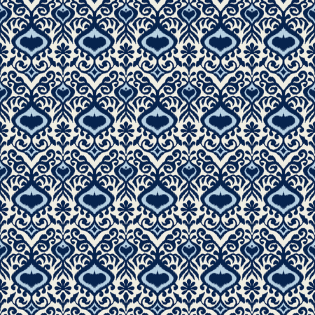 Ikat geometric folklore ornament. Oriental vector damask pattern. Ancient art of Arabesque. Tribal ethnic texture. Spanish motif on the carpet.  Aztec style.  Indian rug. Gypsy, Mexican  embroidery.のイラスト素材