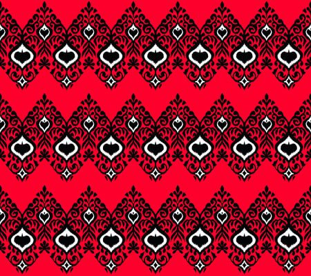 Ikat geometric folklore ornament. Oriental vector damask pattern. Ancient art of Arabesque. Tribal ethnic texture. Spanish motif on the carpet.  Aztec style.  Indian rug. Gypsy, Mexican  embroidery.のイラスト素材