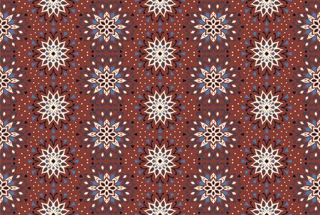 Seamless floral pattern. Stylized doodle flowers. Spanish ethnic embroidery. Folk ornament. Solar sign. Mediterranean print. Indian Oriental or Turkish textiles. Boho wallpaper. Hipster art.のイラスト素材