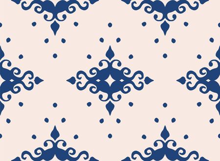Oriental vector damask pattern. Talavera pottery. Azulejos portugal. Turkish ornament. Spanish porcelain. Ceramic tableware, folk print. Ethnic background. Mediterranean wallpaper.  Talavera pottery.のイラスト素材