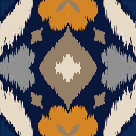 Ikat geometric folklore ornament with diamonds and flowers. African rug. Tribal ethnic vector texture. Seamless pattern in Aztec style. Folk embroidery. Indian batik. Mexican decor.のイラスト素材