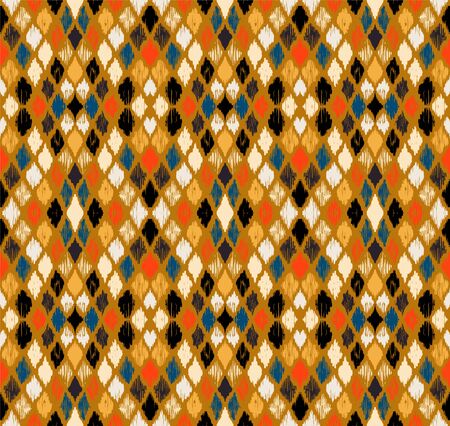 Ikat geometric folklore ornament with diamonds. Tribal ethnic vector texture. Seamless striped pattern in Aztec style. Folk embroidery. Indian, Scandinavian, Gypsy, Mexican, African rug.のイラスト素材