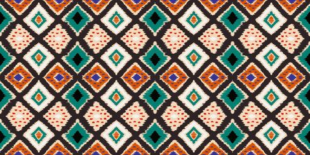 Ikat geometric folklore ornament with diamonds. Tribal ethnic vector texture. Seamless striped...