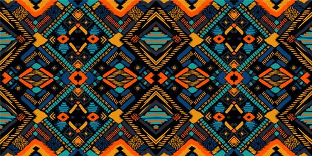Tribal vector ornament. Seamless African pattern. Ethnic carpet with chevrons. Aztec style. Geometric mosaic on the tile, majolica. Ancient interior. Modern rug. Geo print on textile. Kente Cloth.のイラスト素材