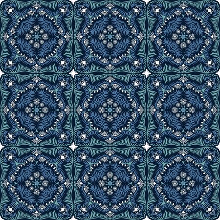 Bandana print. Women's shawl with floral pattern. Mediterranean wallpaper. Portuguese tile azulejo. Turkish ornament. Spanish porcelain. Ceramic dishes.のイラスト素材