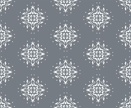 Christmas drawing with snowflakes. The Nordic style. Folk print with flakes. Scandinavian, Portuguese ornament. Spanish porcelain. Oriental damask. Ethnic motif. Ikat geometric folklore background.のイラスト素材