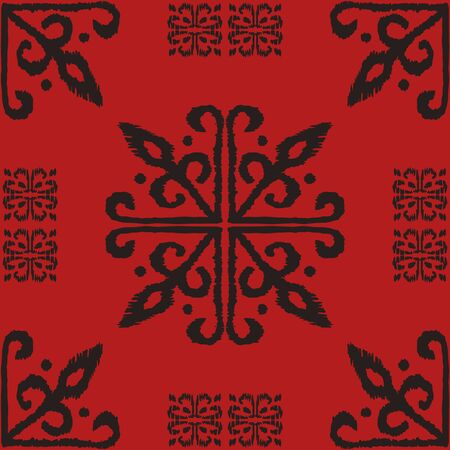Christmas drawing with snowflakes. The Nordic style. Folk print with flakes. Scandinavian, Portuguese ornament. Spanish porcelain. Oriental damask. Ethnic motif. Ikat geometric folklore background.のイラスト素材