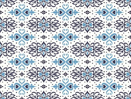 Talavera pattern. Azulejos portugal. Turkish ornament. Moroccan tile mosaic. Spanish porcelain. Ceramic tableware, folk print. Asian pottery. Ethnic background. Mediterranean wallpaper. Art Deco.のイラスト素材