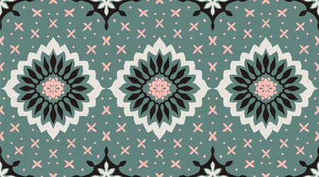 Talavera pattern. Turkish ornament. Moroccan tile mosaic. Spanish porcelain. Ceramic tableware, folk print. Asian pottery. Ethnic background. Mediterranean wallpaper. Art Deco.のイラスト素材
