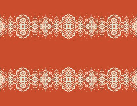 Ikat seamless pattern. Border with snowflakes. Openwork lace. New year Christmas background.のイラスト素材