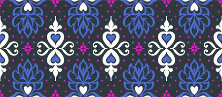Talavera pattern. Azulejos portugal. Turkish ornament. Moroccan tile mosaic. Spanish porcelain. Ceramic tableware, folk print. Asian pottery. Ethnic background. Mediterranean wallpaper. Art Deco.のイラスト素材