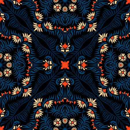 Bandana print. Women's shawl with floral pattern. Mediterranean wallpaper. Portuguese tile azulejo. Turkish ornament. Spanish porcelain. Ceramic dishes.のイラスト素材