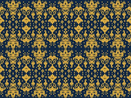 Ikat geometric folklore ornament. Oriental vector damask pattern. Ancient art of Arabesque. Tribal ethnic texture. Spanish motif on the carpet. Aztec style. Indian rug. Gypsy, Mexican embroidery.のイラスト素材