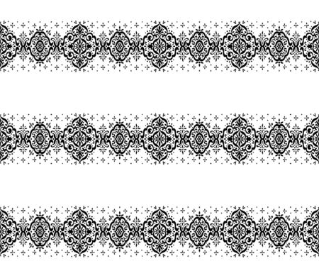 Ikat seamless pattern. Border with snowflakes. Openwork lace. New year Christmas background. Vector tie dye shibori print with stripes and chevron. Ink textured japanese background. Bohemian fashion.のイラスト素材