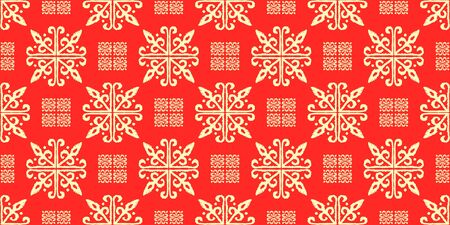 Christmas drawing with snowflakes. The Nordic style. Folk print with flakes. Scandinavian, Portuguese ornament. Spanish porcelain. Oriental damask. Ethnic motif. Ikat geometric folklore background.のイラスト素材