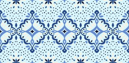 Oriental vector damask pattern. Talavera pottery. Azulejos portugal. Turkish ornament. Spanish porcelain. Ceramic tableware, folk print. Ethnic background. Mediterranean wallpaper.  Talavera pottery.のイラスト素材