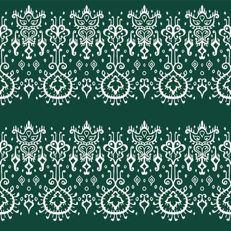 Ikat geometric folklore ornament. Oriental vector damask pattern. Ancient art of Arabesque. Tribal ethnic texture. Spanish motif on the carpet. Aztec style. Indian rug. Gypsy, Mexican embroidery.のイラスト素材