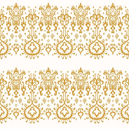Ikat geometric folklore ornament. Oriental vector damask pattern. Ancient art of Arabesque. Tribal ethnic texture. Spanish motif on the carpet. Aztec style. Indian rug. Gypsy, Mexican embroidery.のイラスト素材