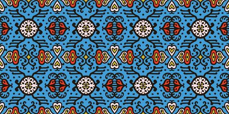 Tribal vector ornament. Seamless African pattern. Ethnic carpet with chevrons. Aztec style. Geometric mosaic on the tile, majolica. Ancient interior. Asian rug. Geo print on textile. Kente Cloth.のイラスト素材