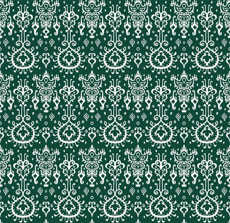 Ikat geometric folklore ornament. Oriental vector damask pattern. Ancient art of Arabesque. Tribal ethnic texture. Spanish motif on the carpet. Aztec style. Indian rug. Gypsy, Mexican embroidery.のイラスト素材