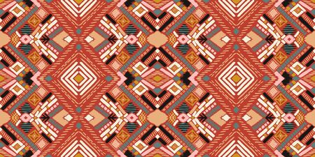 Tribal vector ornament. Seamless African pattern. Ethnic carpet with chevrons. Aztec style. Geometric mosaic on the tile, majolica. Ancient interior. Modern rug. Geo print on textile. Kente Cloth.のイラスト素材