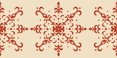 Christmas drawing with snowflakes. The Nordic style. Folk print with flakes. Scandinavian, Portuguese ornament. Spanish porcelain. Oriental damask. Ethnic motif. Ikat geometric folklore background.のイラスト素材