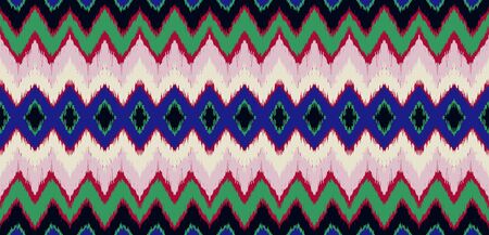 Ikat border. Geometric folk ornament. Ink on clothes. Tribal vector texture. Seamless striped pattern in Aztec style. Ethnic embroidery. Indian, Scandinavian, Gypsy, Mexican, African rug.のイラスト素材