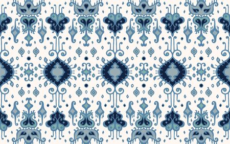 Ikat geometric folklore ornament. Oriental vector damask pattern. Ancient art of Arabesque. Tribal ethnic texture. Spanish motif on the carpet. Aztec style. Indian rug. Gypsy, Mexican embroidery.のイラスト素材