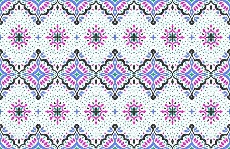 Seamless floral pattern folk colorful flowers and leaves. Flower embroidery. Talavera pattern. Indian patchwork. Turkish ornament. Spanish ethnic background. Mediterranean seamless wallpaper.のイラスト素材