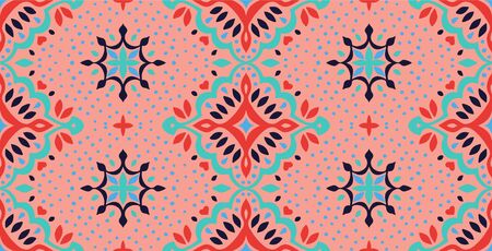 Oriental vector damask pattern. Talavera pottery. Azulejos portugal. Turkish ornament. Spanish porcelain. Ceramic tableware, folk print. Ethnic background. Mediterranean wallpaper.  Talavera pottery.のイラスト素材
