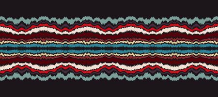 Ikat border. Geometric folk ornament. Ink on clothes. Tribal vector texture. Seamless striped pattern in Aztec style. Ethnic embroidery. Indian, Scandinavian, Gypsy, Mexican, African rug.のイラスト素材