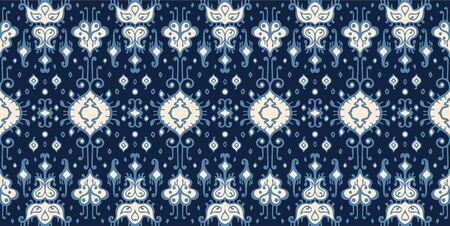 Ikat geometric folklore ornament. Oriental vector damask pattern. Ancient art of Arabesque. Tribal ethnic texture. Spanish motif on the carpet. Aztec style. Indian rug. Gypsy, Mexican embroidery.のイラスト素材