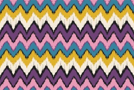 Ikat border. Geometric folk ornament. Ink on clothes. Tribal vector texture. Seamless striped pattern in Aztec style. Ethnic embroidery. Indian, Scandinavian, Gypsy, Mexican, African rug.のイラスト素材