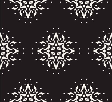 Christmas drawing with snowflakes. The Nordic style. Folk print with flakes. Scandinavian, Portuguese ornament. Spanish porcelain. Oriental damask. Ethnic motif. Ikat geometric folklore background.のイラスト素材