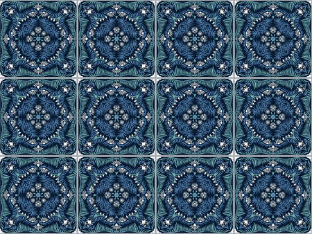 Bandana print. Women's shawl with floral pattern. Mediterranean wallpaper. Portuguese tile azulejo.