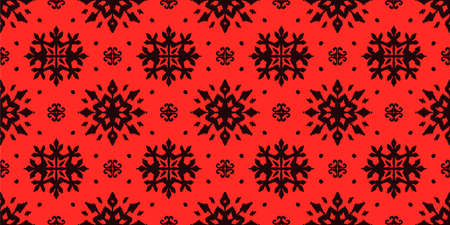Christmas drawing with snowflakes. The Nordic style. Folk print with flakes. Scandinavian,...