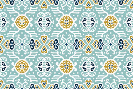 Tribal vector ornament. Seamless African pattern. Ethnic carpet with chevrons. Aztec style. Geometric mosaic on the tile, majolica. Ancient interior. Asian rug. Geo print on textile. Kente Cloth.のイラスト素材