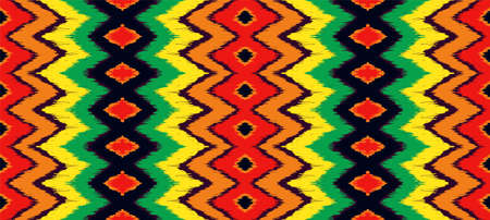 Ikat border. Geometric folk ornament. Ink on clothes. Tribal vector texture. Seamless striped...
