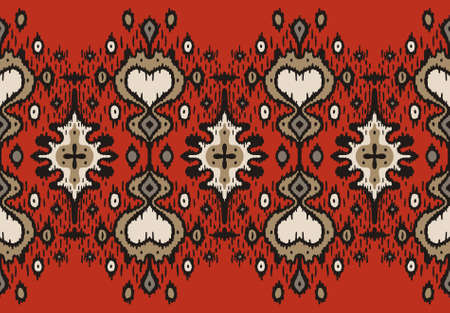 Ikat geometric folklore ornament. Oriental vector damask pattern. Ancient art of Arabesque. Tribal ethnic texture with heart. Spanish  carpet. Aztec style. Indian rug. Gypsy, Mexican embroidery.のイラスト素材