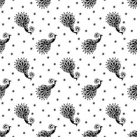 Bandana Print. Vector seamless pattern with paisley ornament. Silk neck scarf or kerchief. Floral vintage background. Asian textile. Tribal texture. Bohemian style. Indian motif.のイラスト素材