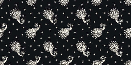 Bandana Print. Vector seamless pattern with paisley ornament. Silk neck scarf or kerchief. Floral vintage background. Asian textile. Tribal texture. Bohemian style. Indian motif.のイラスト素材