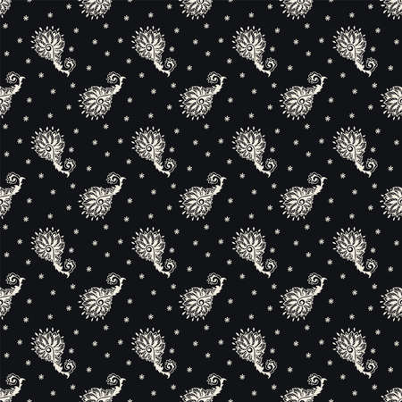 Bandana Print. Vector seamless pattern with paisley ornament. Silk neck scarf or kerchief. Floral vintage background. Asian textile. Tribal texture. Bohemian style. Indian motif.のイラスト素材