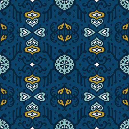 Tribal vector ornament. Seamless African pattern. Ethnic carpet with chevrons. Aztec style. Geometric mosaic on the tile, majolica. Ancient interior. Asian rug. Geo print on textile. Kente Cloth.のイラスト素材