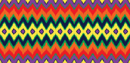 Ikat border. Geometric folk ornament. Ink on clothes. Tribal vector texture. Seamless striped...