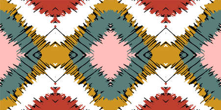 Ikat border. Geometric folk ornament. Tribal vector texture. Seamless striped pattern in Aztec...