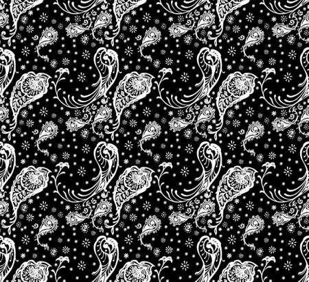 Bandana Print. Vector seamless pattern with paisley ornament. Silk neck scarf or kerchief. Floral vintage background. Asian textile.のイラスト素材