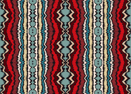 Ikat border. Geometric folk ornament. Ink on clothes. Tribal vector texture. Seamless striped...