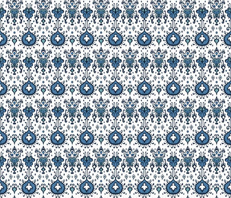 Ikat geometric folklore ornament. Oriental vector damask pattern. Ancient art of Arabesque. Tribal ethnic texture. Spanish motif on the carpet. Aztec style. Indian rug. Gypsy, Mexican embroidery.のイラスト素材