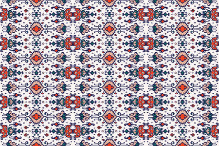 Ikat geometric folklore ornament. Oriental vector damask pattern. Ancient art of Arabesque. Tribal ethnic texture. Spanish motif on the carpet. Aztec style. Indian rug. Gypsy, Mexican embroidery.のイラスト素材